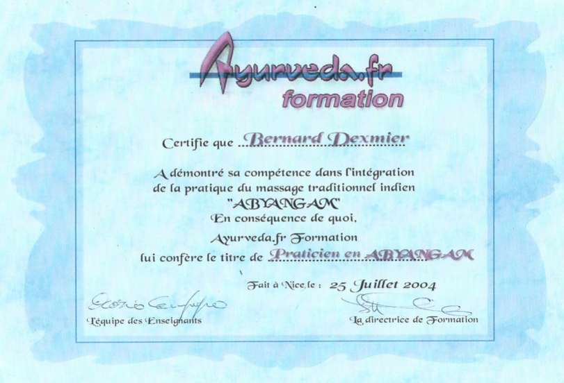 Formation Ayurvéda Praticien Abyangam - 2004