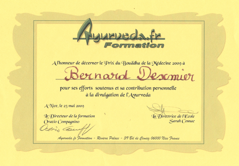 Prix du Bou'ddha Ayurveda formation 2009
